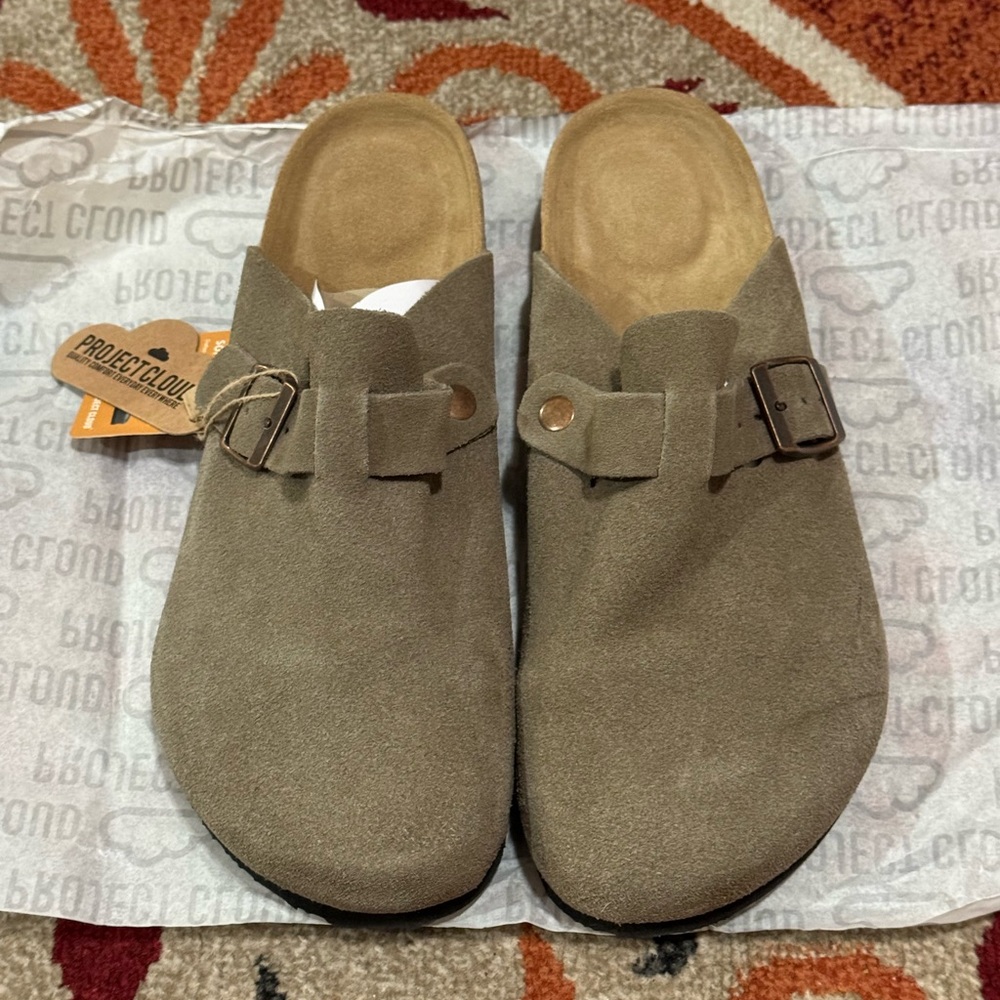 Project Cloud Suede Slip-On Clogs in Olive Brooklyn Style Taupe Suede